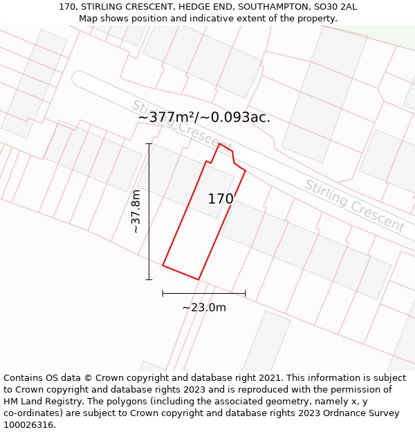 170, STIRLING CRESCENT, HEDGE END, SOUTHAMPTON, SO30 2AL: Plot and title map