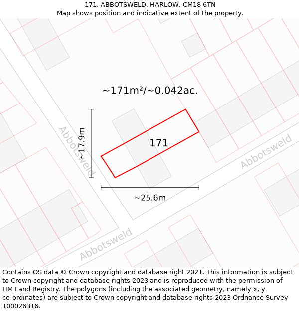 171, ABBOTSWELD, HARLOW, CM18 6TN: Plot and title map