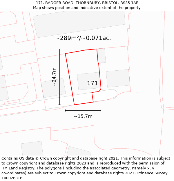 171, BADGER ROAD, THORNBURY, BRISTOL, BS35 1AB: Plot and title map