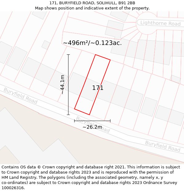 171, BURYFIELD ROAD, SOLIHULL, B91 2BB: Plot and title map