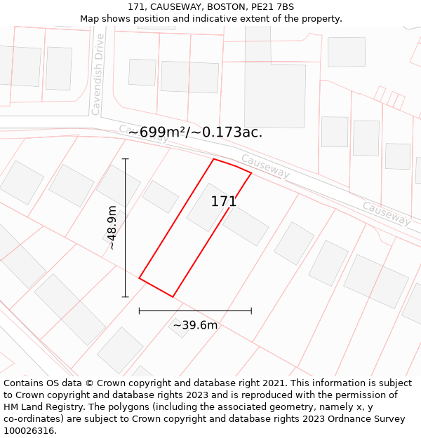 171, CAUSEWAY, BOSTON, PE21 7BS: Plot and title map