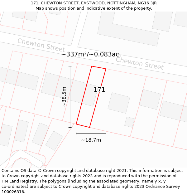 171, CHEWTON STREET, EASTWOOD, NOTTINGHAM, NG16 3JR: Plot and title map