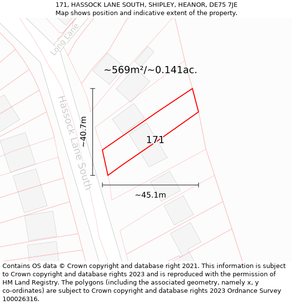 171, HASSOCK LANE SOUTH, SHIPLEY, HEANOR, DE75 7JE: Plot and title map