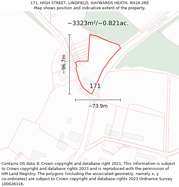 171, HIGH STREET, LINDFIELD, HAYWARDS HEATH, RH16 2RE: Plot and title map