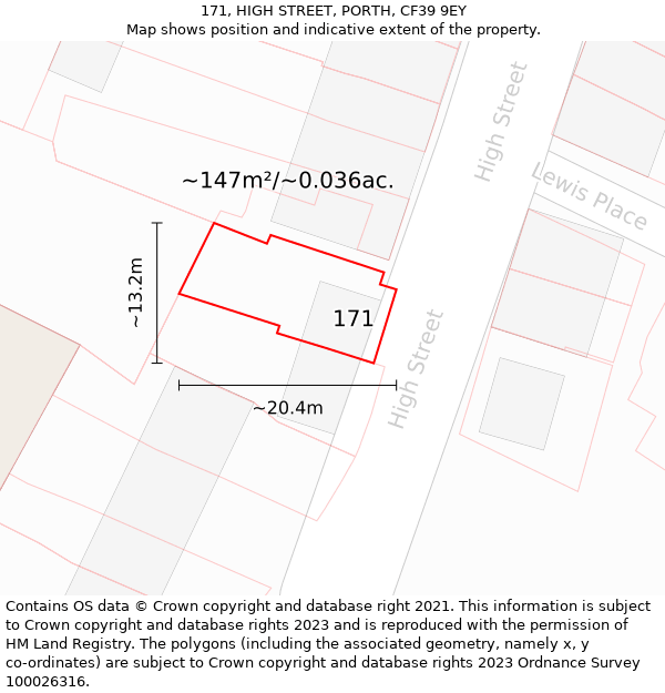 171, HIGH STREET, PORTH, CF39 9EY: Plot and title map