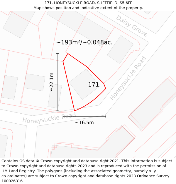 171, HONEYSUCKLE ROAD, SHEFFIELD, S5 6FF: Plot and title map
