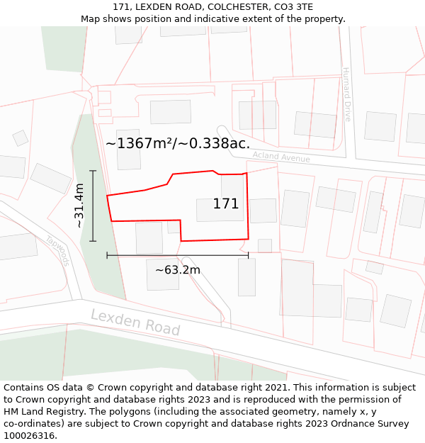 171, LEXDEN ROAD, COLCHESTER, CO3 3TE: Plot and title map