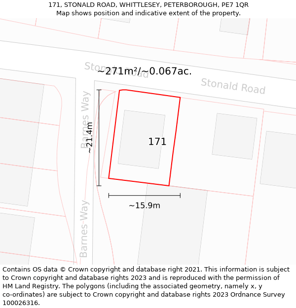 171, STONALD ROAD, WHITTLESEY, PETERBOROUGH, PE7 1QR: Plot and title map