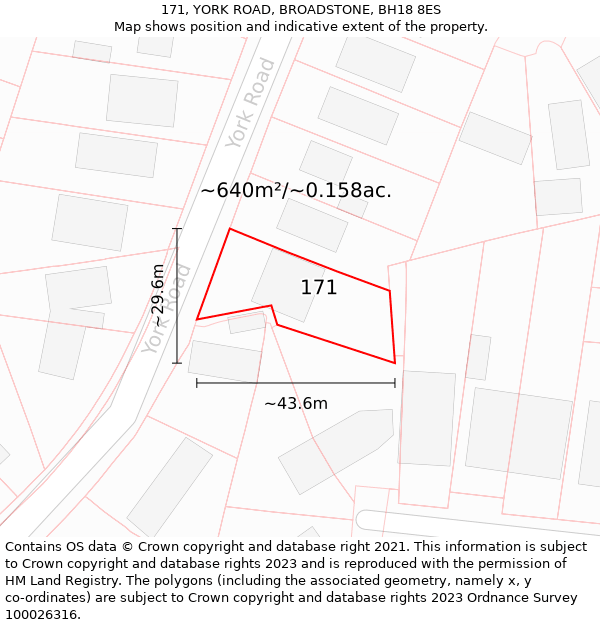 171, YORK ROAD, BROADSTONE, BH18 8ES: Plot and title map