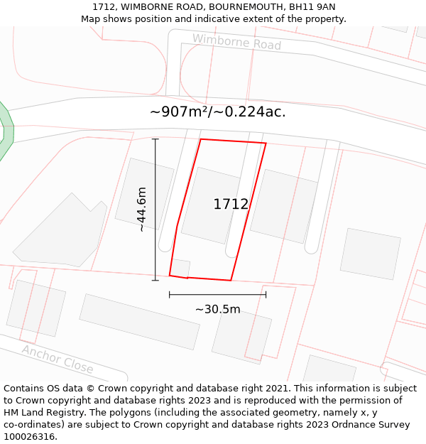 1712, WIMBORNE ROAD, BOURNEMOUTH, BH11 9AN: Plot and title map