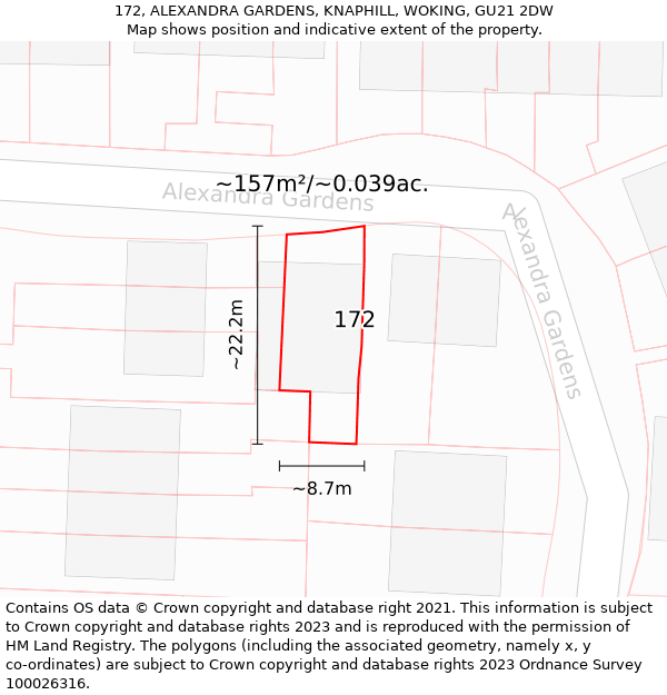 172, ALEXANDRA GARDENS, KNAPHILL, WOKING, GU21 2DW: Plot and title map