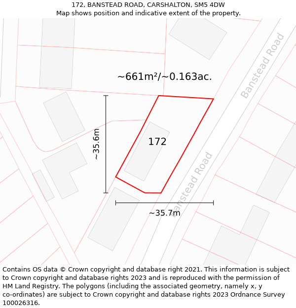 172, BANSTEAD ROAD, CARSHALTON, SM5 4DW: Plot and title map