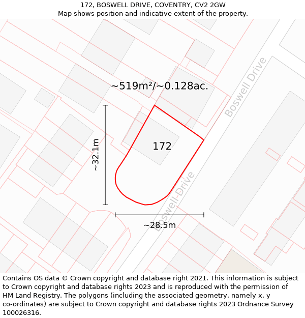 172, BOSWELL DRIVE, COVENTRY, CV2 2GW: Plot and title map