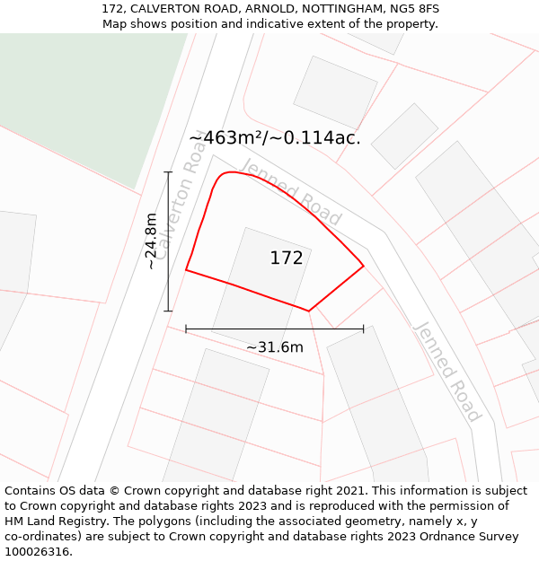 172, CALVERTON ROAD, ARNOLD, NOTTINGHAM, NG5 8FS: Plot and title map