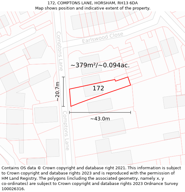 172, COMPTONS LANE, HORSHAM, RH13 6DA: Plot and title map