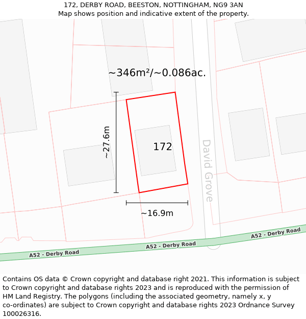 172, DERBY ROAD, BEESTON, NOTTINGHAM, NG9 3AN: Plot and title map