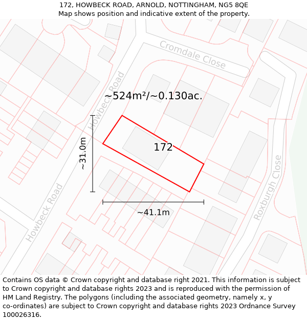 172, HOWBECK ROAD, ARNOLD, NOTTINGHAM, NG5 8QE: Plot and title map