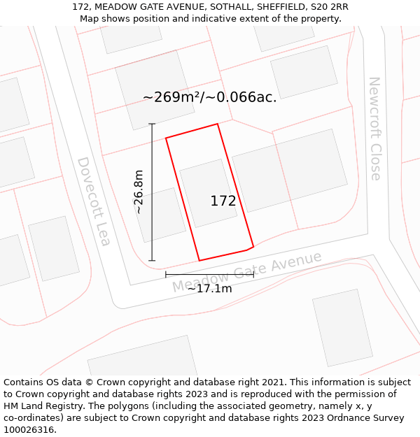 172, MEADOW GATE AVENUE, SOTHALL, SHEFFIELD, S20 2RR: Plot and title map