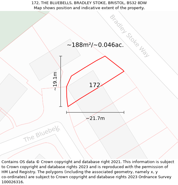 172, THE BLUEBELLS, BRADLEY STOKE, BRISTOL, BS32 8DW: Plot and title map