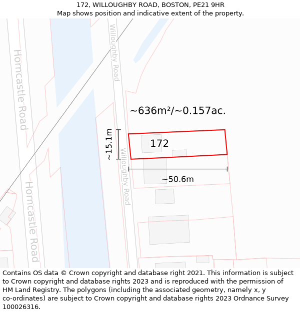 172, WILLOUGHBY ROAD, BOSTON, PE21 9HR: Plot and title map