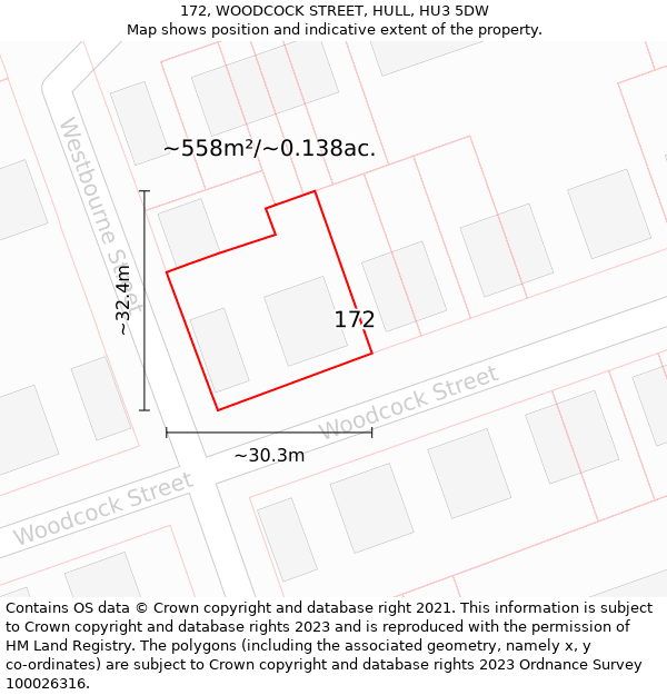 172, WOODCOCK STREET, HULL, HU3 5DW: Plot and title map