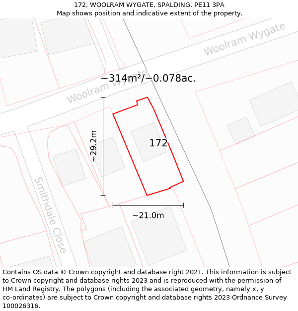 172, WOOLRAM WYGATE, SPALDING, PE11 3PA: Plot and title map