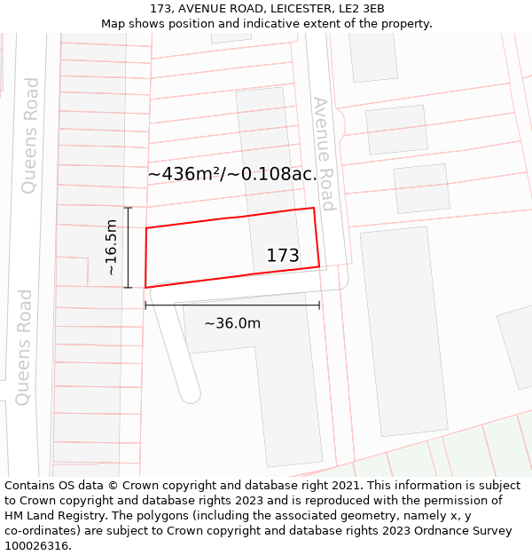 173, AVENUE ROAD, LEICESTER, LE2 3EB: Plot and title map