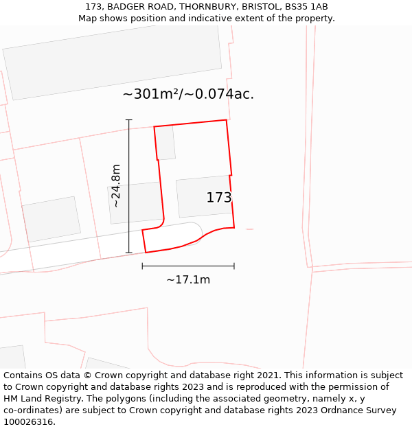 173, BADGER ROAD, THORNBURY, BRISTOL, BS35 1AB: Plot and title map