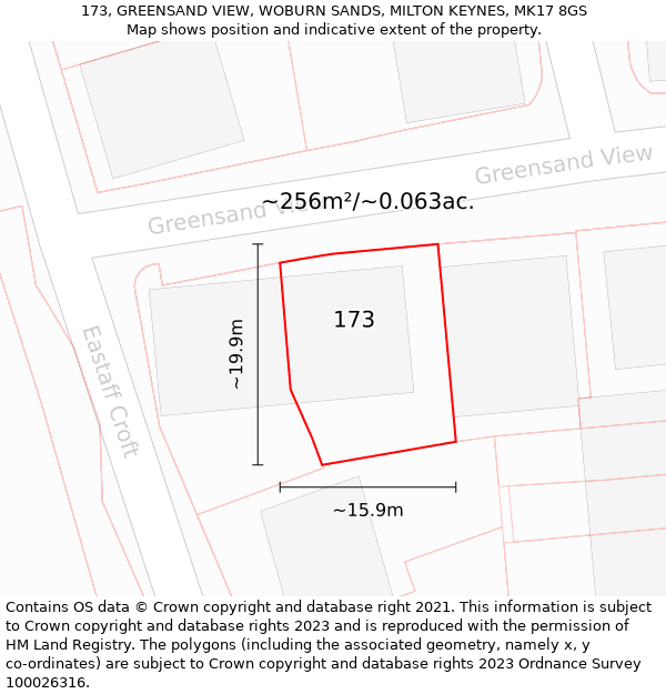 173, GREENSAND VIEW, WOBURN SANDS, MILTON KEYNES, MK17 8GS: Plot and title map