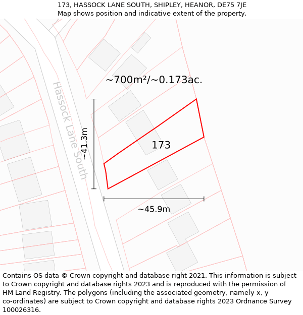 173, HASSOCK LANE SOUTH, SHIPLEY, HEANOR, DE75 7JE: Plot and title map