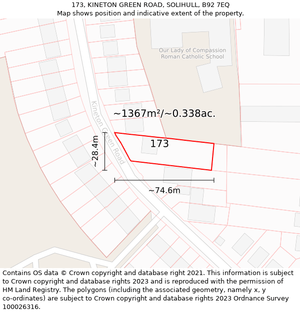 173, KINETON GREEN ROAD, SOLIHULL, B92 7EQ: Plot and title map