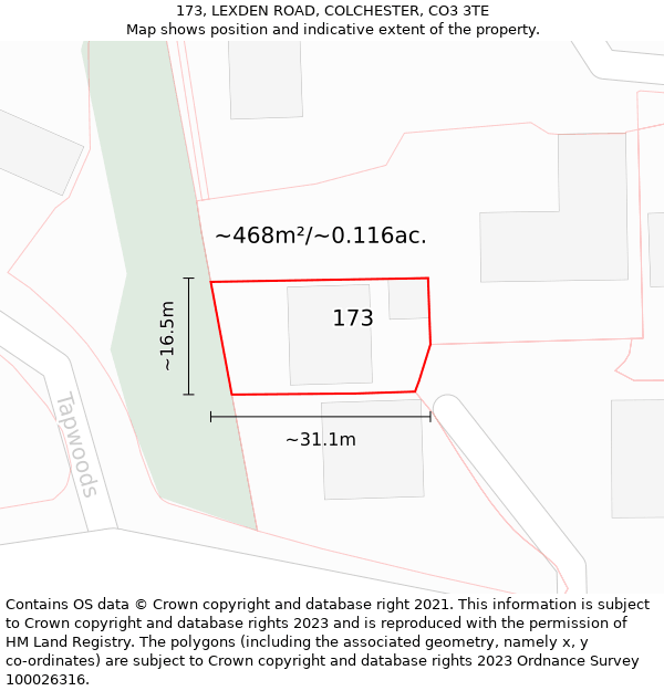 173, LEXDEN ROAD, COLCHESTER, CO3 3TE: Plot and title map