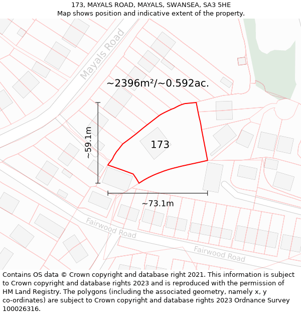 173, MAYALS ROAD, MAYALS, SWANSEA, SA3 5HE: Plot and title map