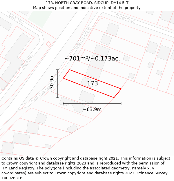 173, NORTH CRAY ROAD, SIDCUP, DA14 5LT: Plot and title map
