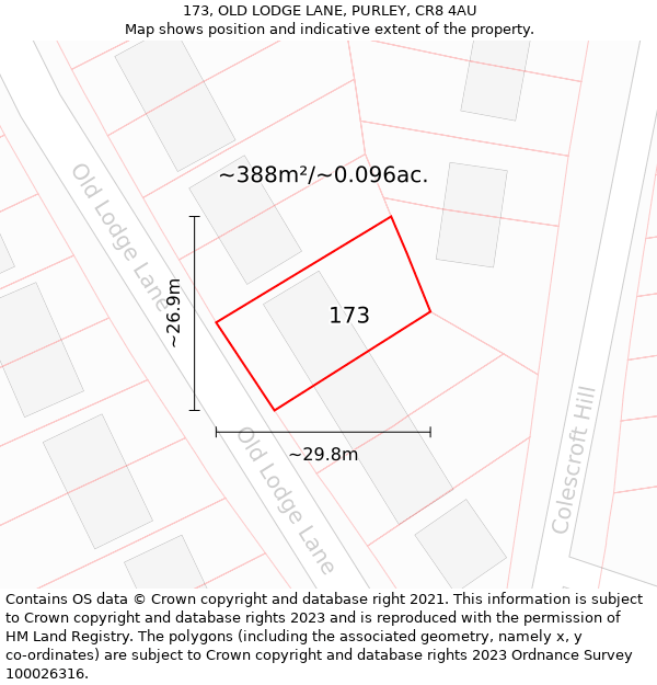 173, OLD LODGE LANE, PURLEY, CR8 4AU: Plot and title map