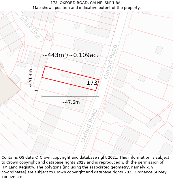 173, OXFORD ROAD, CALNE, SN11 8AL: Plot and title map