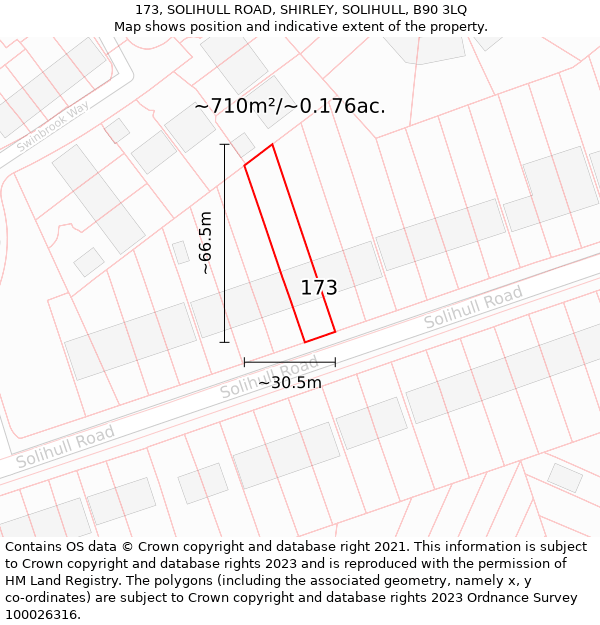 173, SOLIHULL ROAD, SHIRLEY, SOLIHULL, B90 3LQ: Plot and title map