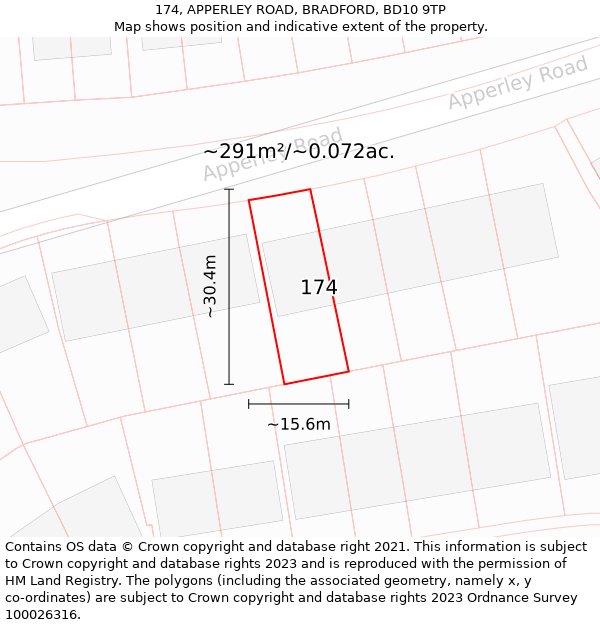174, APPERLEY ROAD, BRADFORD, BD10 9TP: Plot and title map