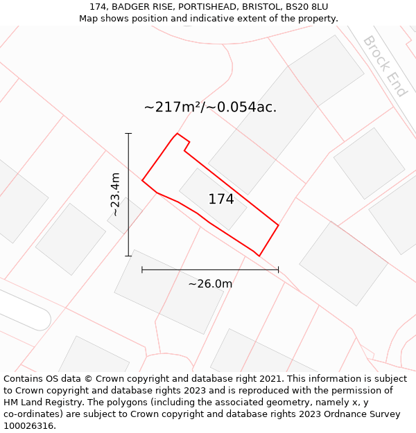 174, BADGER RISE, PORTISHEAD, BRISTOL, BS20 8LU: Plot and title map