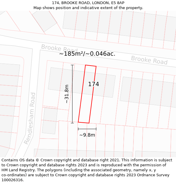 174, BROOKE ROAD, LONDON, E5 8AP: Plot and title map