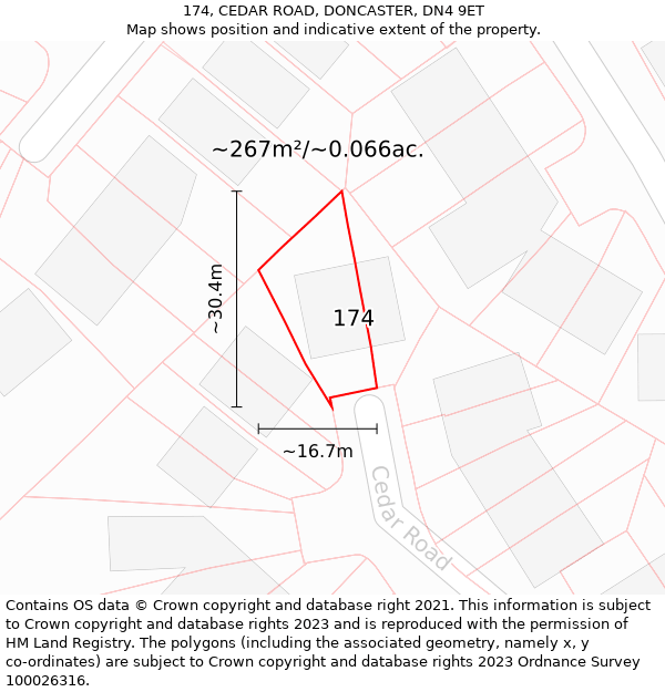 174, CEDAR ROAD, DONCASTER, DN4 9ET: Plot and title map