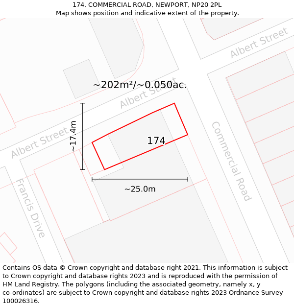 174, COMMERCIAL ROAD, NEWPORT, NP20 2PL: Plot and title map