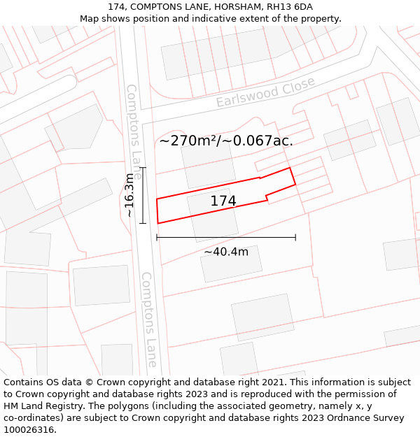 174, COMPTONS LANE, HORSHAM, RH13 6DA: Plot and title map