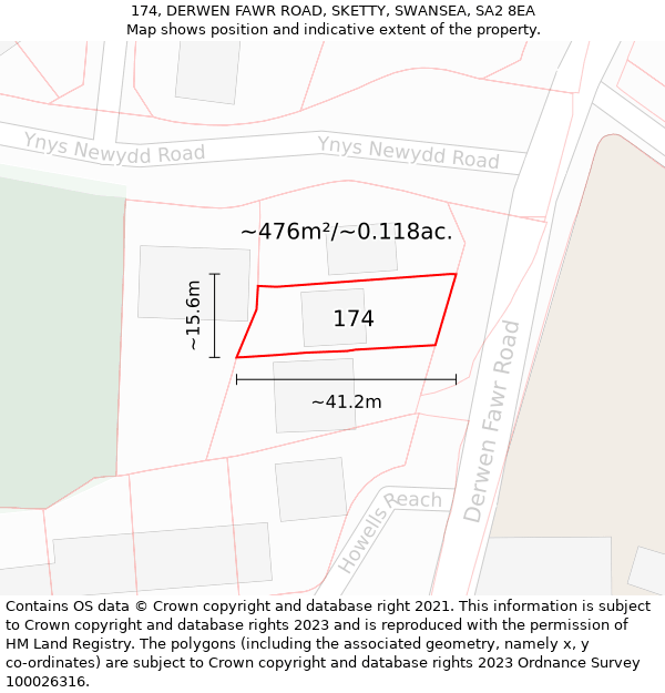 174, DERWEN FAWR ROAD, SKETTY, SWANSEA, SA2 8EA: Plot and title map