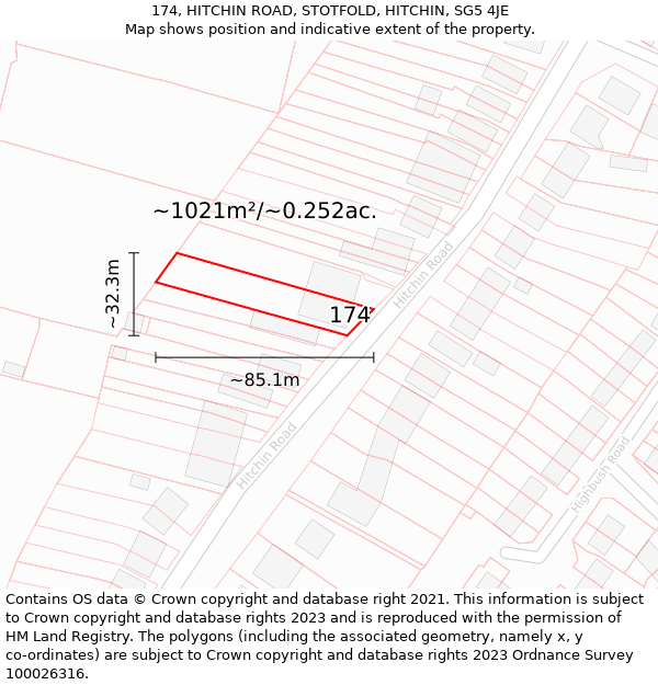 174, HITCHIN ROAD, STOTFOLD, HITCHIN, SG5 4JE: Plot and title map