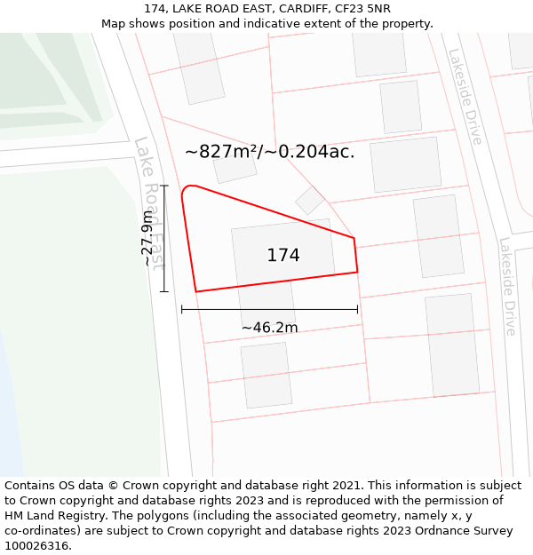 174, LAKE ROAD EAST, CARDIFF, CF23 5NR: Plot and title map