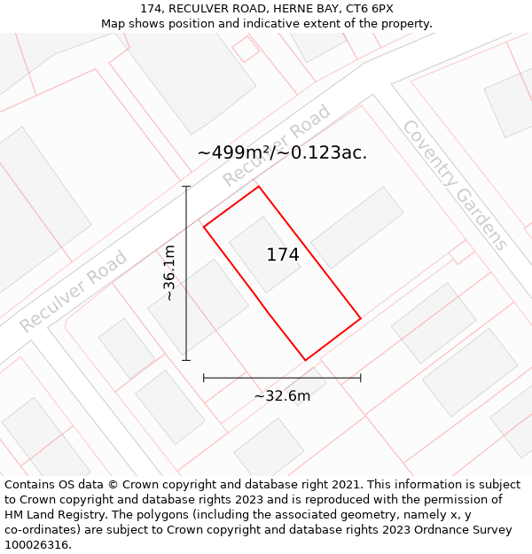 174, RECULVER ROAD, HERNE BAY, CT6 6PX: Plot and title map