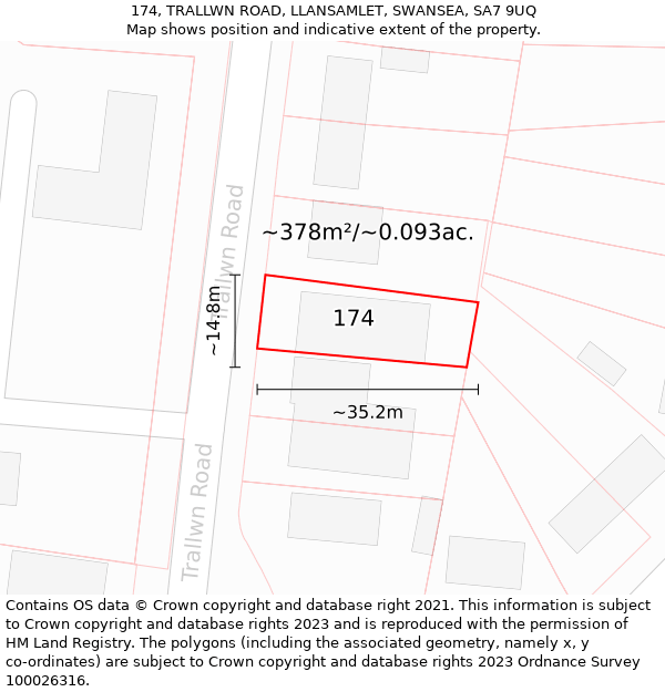 174, TRALLWN ROAD, LLANSAMLET, SWANSEA, SA7 9UQ: Plot and title map