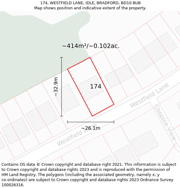 174, WESTFIELD LANE, IDLE, BRADFORD, BD10 8UB: Plot and title map