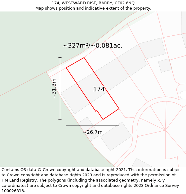 174, WESTWARD RISE, BARRY, CF62 6NQ: Plot and title map